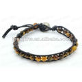 Amizade envolver pulseiras com olho de tigre pedra rodada Beads